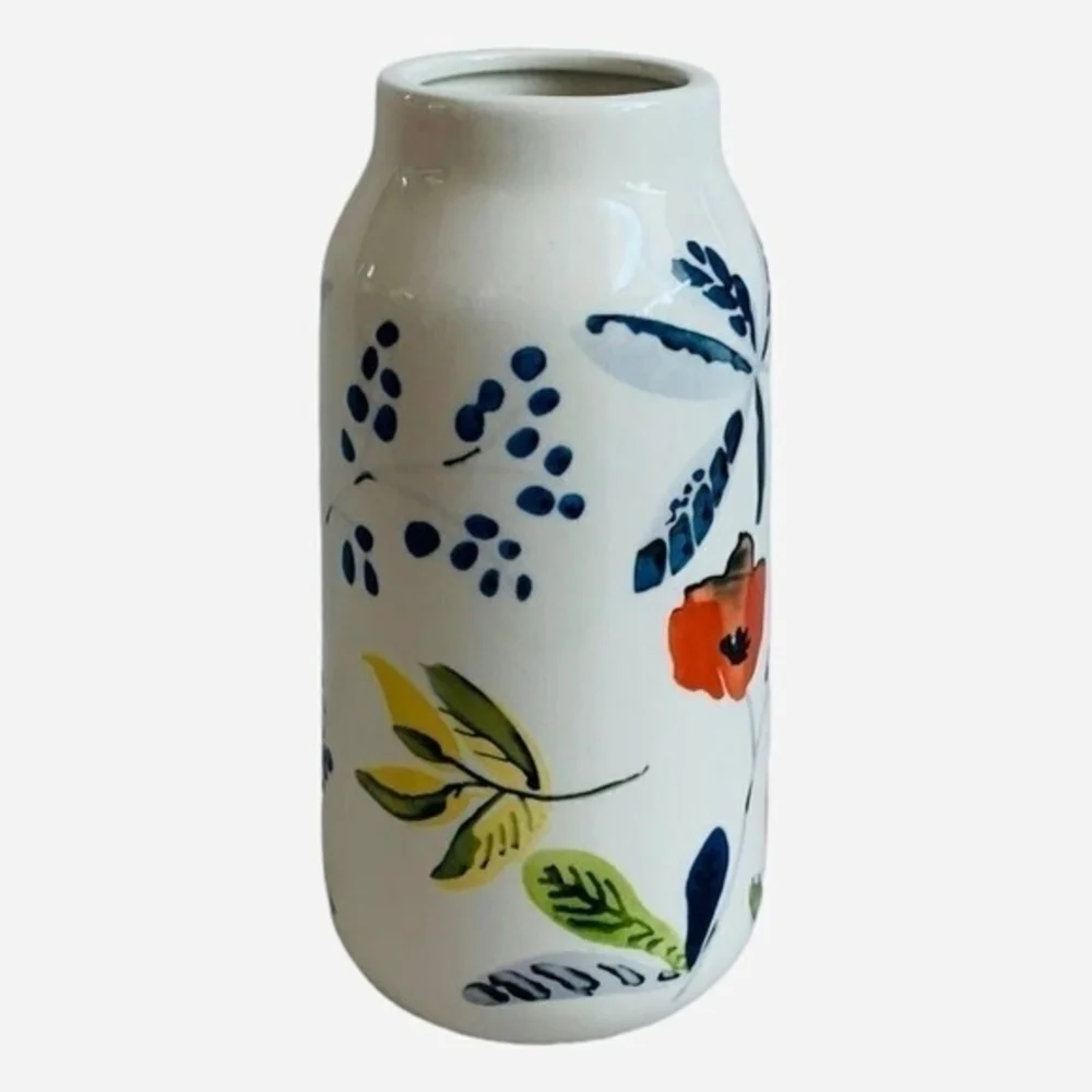 Threshold White Ceramic Vase Handcrafted Floral Print Stoneware 8